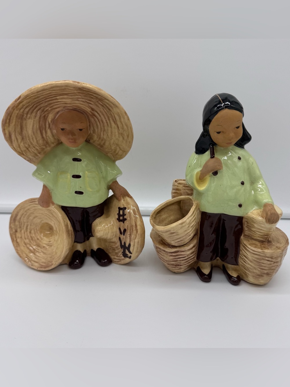 Vintage McCarty Bros CA Pottery Asian Man Woman Planter Set MCM